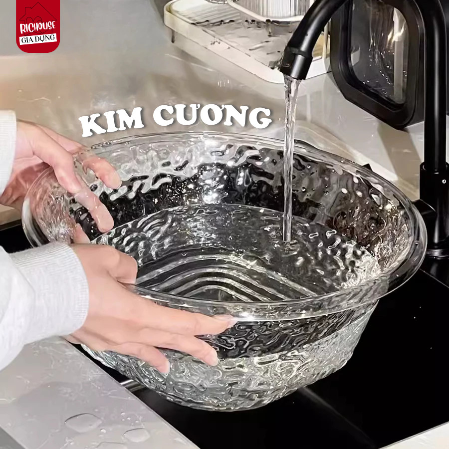 Chậu Rửa Mặt HomeMate Trong Suốt Vân Kim Cương, Thau Nhựa Acrylic Có Móc Treo Sang Trọng