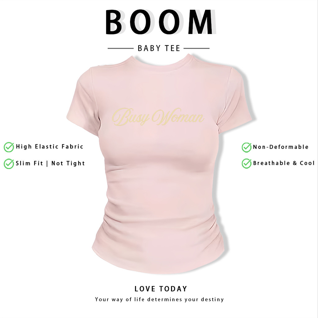 BOOM Áo Baby Tee Nữ Cotton Ôm Body-Áo Thun Ngắn Tay Y2K In Hình PhongCách Mùa Hè, Cổ Tròn Hàng Đầucách hàn quốc phongF69