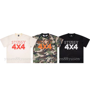 Áo thun dệt kim lưới in chữ chất lượng cao tay ngắn kiểu Mỹ Áo thun Unisex