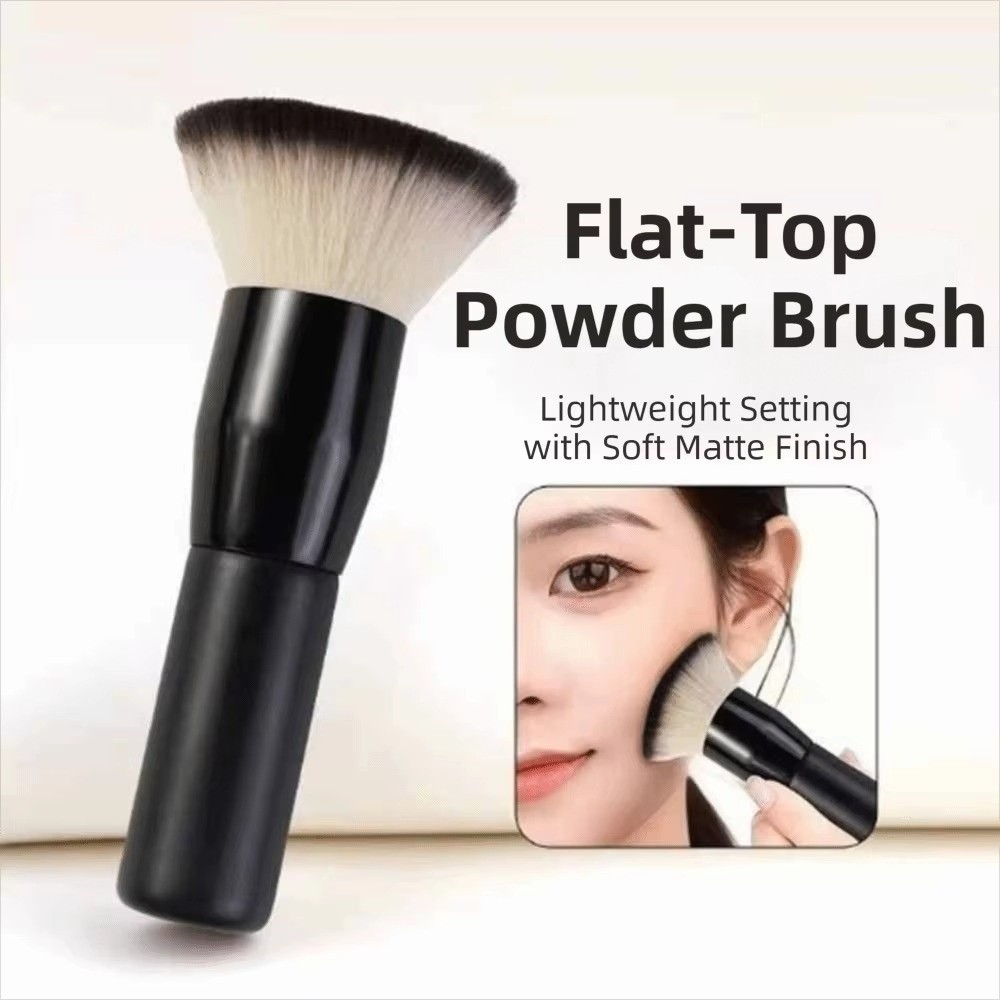 Bàn chải nền FAVORITEGOODS, Bàn chải bột rời đầu phẳng, Tay cầm bằng gỗ cầm tay Bàn chải viền mặt bằng sợi mềm đa chức năng cho ứng dụng Blush