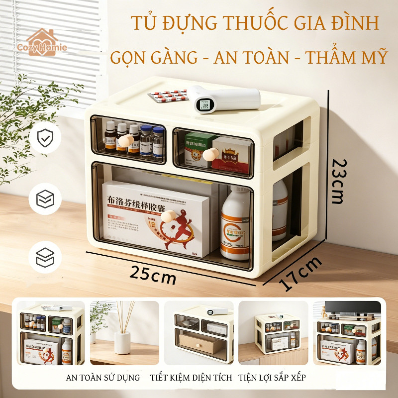 Tủ y tế gia đình, hộp sơ cứu di động, thiết kế nhiều ngăn, chống bụi và chống ẩm, chắc chắn và bền, dung tích lớn