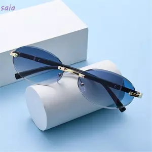SAIA Punk Shades, Kính râm gọng hình bầu dục không khung cắt viền, Kính mắt Y2K bảo vệ UV400 hợp thời trang phong cách đường phố dành cho nữ