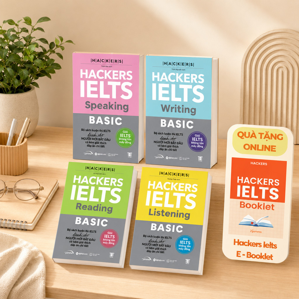 Sách – Combo Hackers IELTS Basic (Bộ 4 Cuốn) –  Kèm Lời Giải Chi Tiết (Band 3.0-5.5+) (Gamma Books)