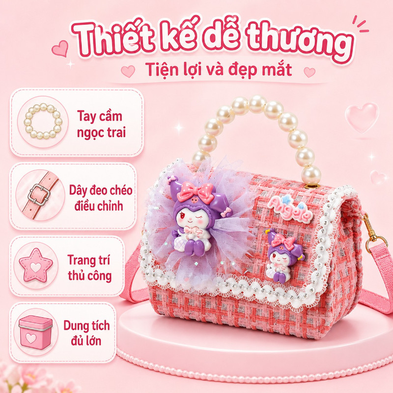 【SKISOPGO】Túi Xách Cho Bé Gái Túi Dạ,Quai Ngọc Kiểu Dáng Siêu Sang Chảnh,Chất Liệu Dạ Cao Cấp,Quà Sinh Nhật