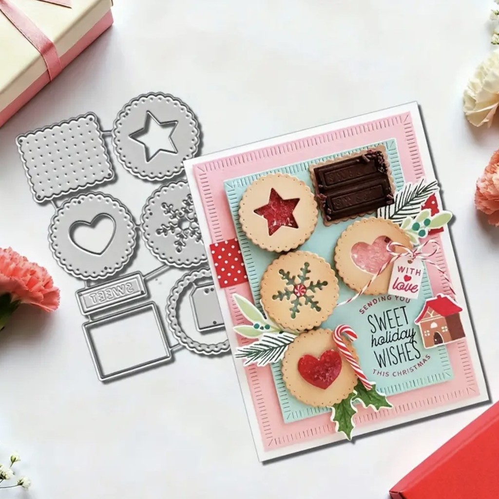 Cookie Hình Kim Loại Thép Carbon Cắt Khuôn Handmade DIY Album Ảnh Thiệp Chúc Mừng Cắt Chết Giấy Thủ Công Sổ Lưu Niệm Dập Nổi Khắc Bản Mẫu