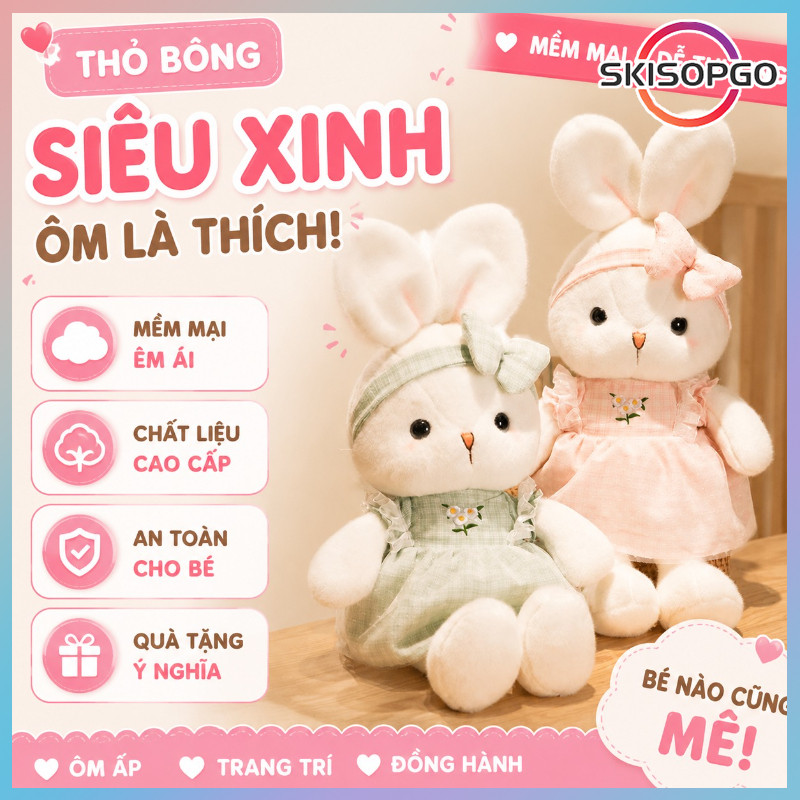 【SKISOPGO】Gấu bông thỏ daisy mặc váy dễ thương-33cm,chất liệu mềm mại an toàn,mềm mại bồng bềnh,làm quà tặng