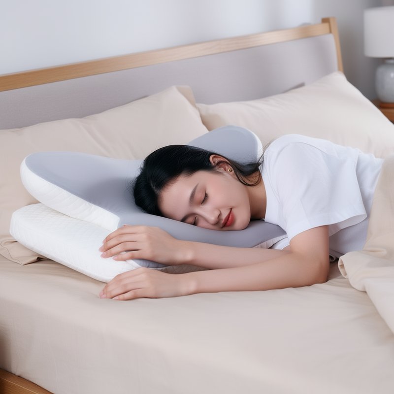 Gối công thái học hình bướm, mút hoạt tính cao cấp, nâng đỡ cổ và vai, thoáng khí và mềm mại, giúp ngăn ngừa ngáy ngủ.