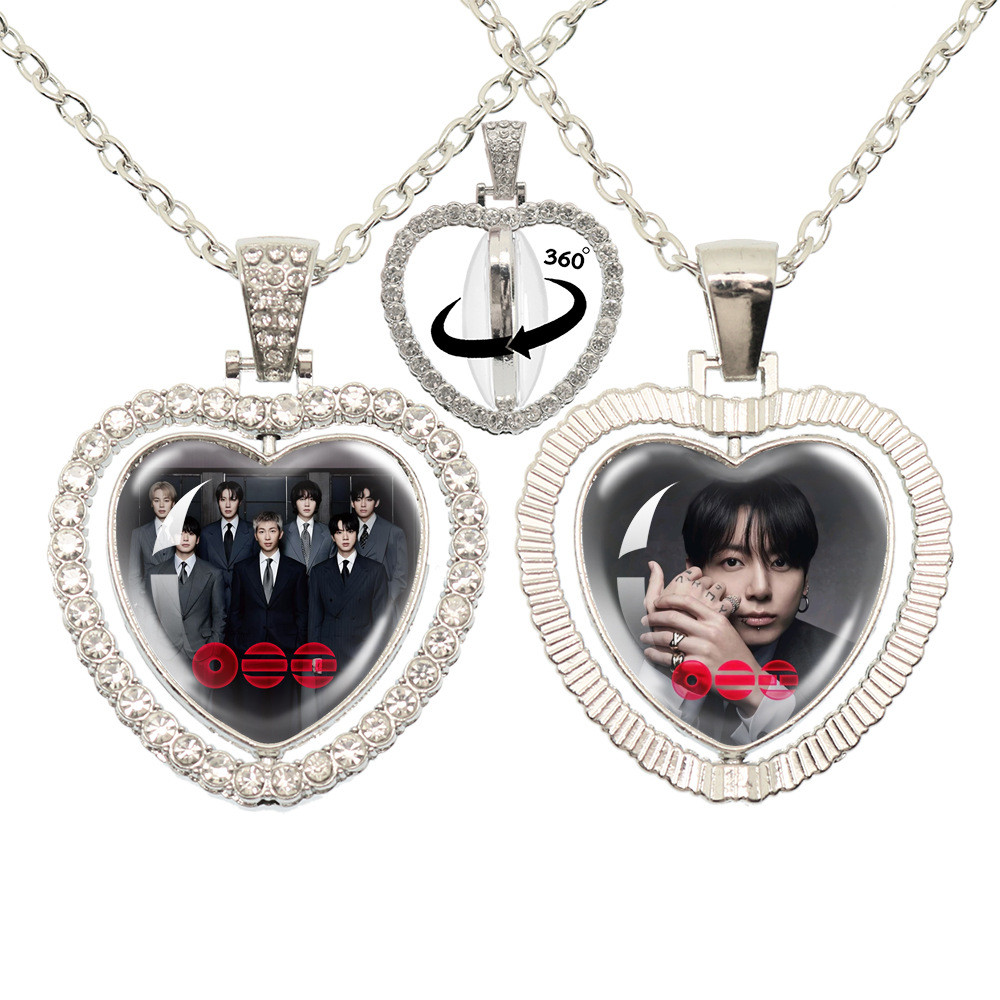 SQ Kpop BTS ARIRANG Time Gem Heart Diamond Vòng cổ xoay hai mặt