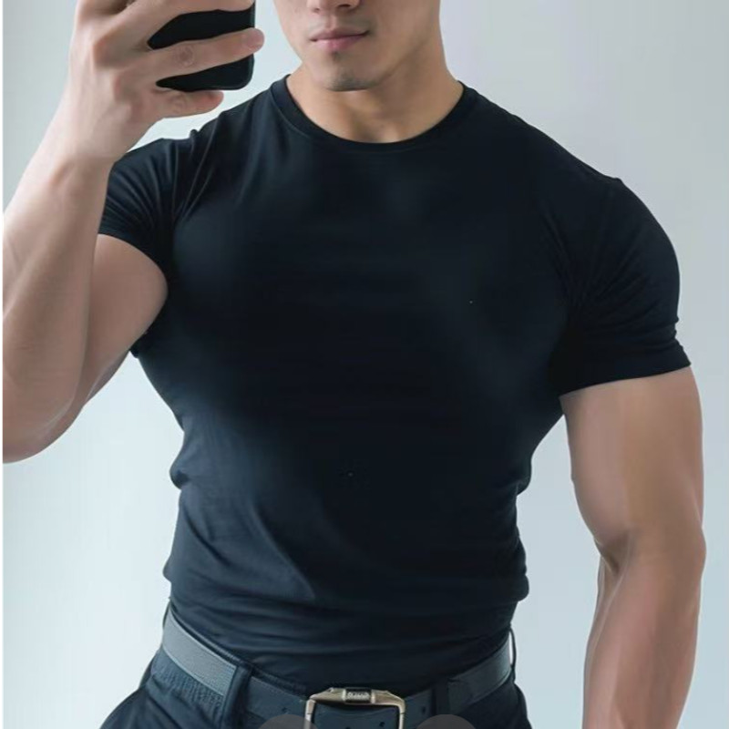 Áo thun nam cổ tròn co giãn, thoáng khí, phù hợp tập gym