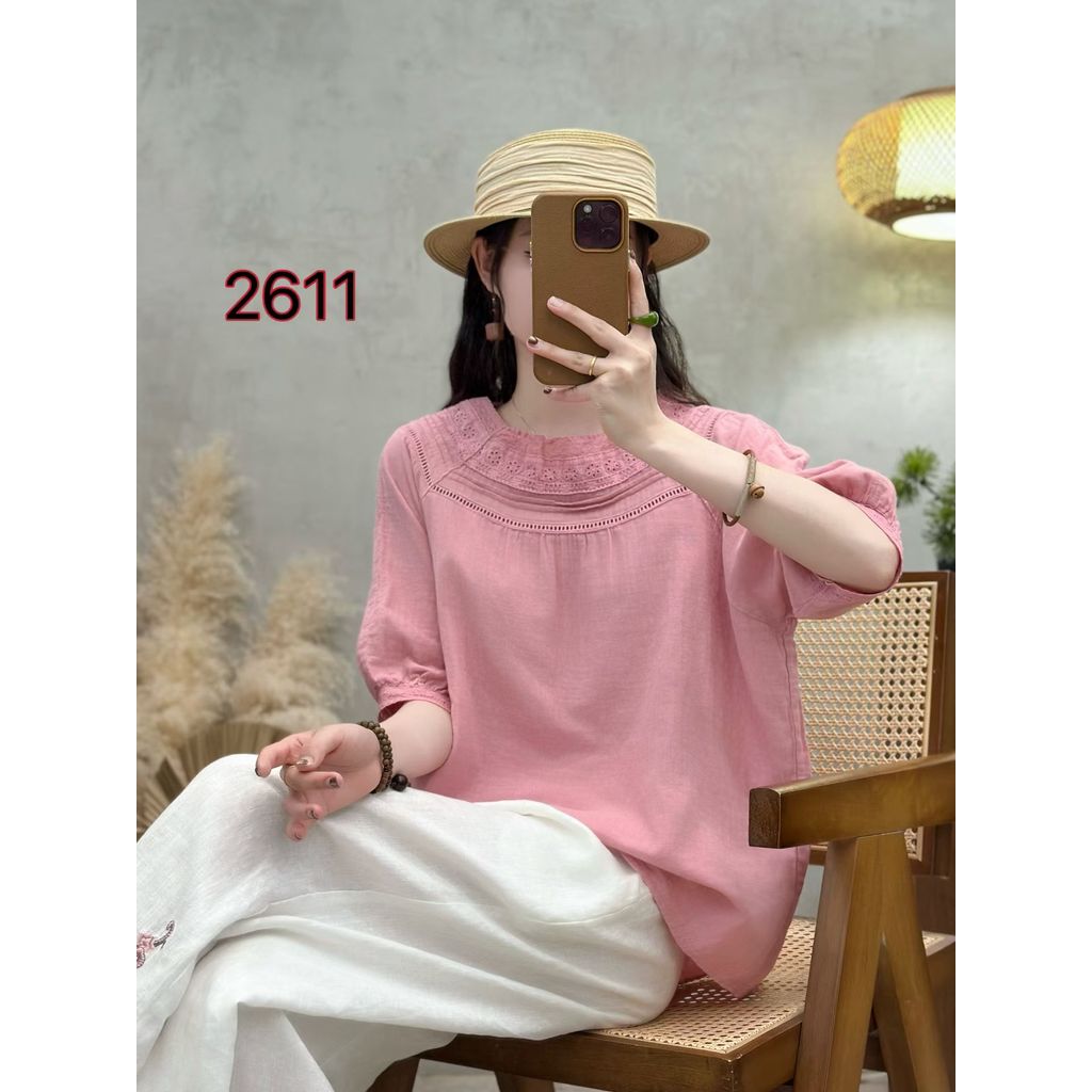 Áo sơ mi nữ cổ tròn dáng rộng, phù hợp đa dạng phong cách