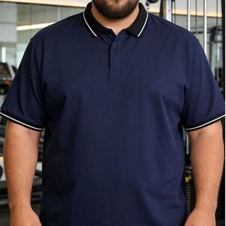 Plus Size Nam Đứng Cổ Chắp Vá Kinh Doanh Quá Khổ Áo Polo Màu Trơn