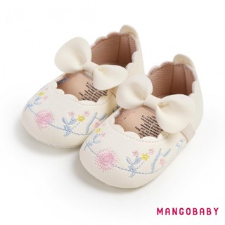 MG-Baby Bé Gái Giày Công Chúa Nơ Thanh Lịch Thêu Hoa Mềm Da PU Chống Trơn Trượt Đáy Giày Tập Đi Đầu Tiên Giày Tập Đi