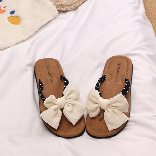 Dép Xỏ Ngón Nữ Đế Xuồng Chống Trượt, Dép Đi Biển Nơ Chấm Bi Dễ Thương, Dép Nữ Đi Chơi Êm Chân