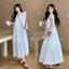 Trang phục bà bầu mùa hè màu trắng rỗng Váy bay nhỏ
