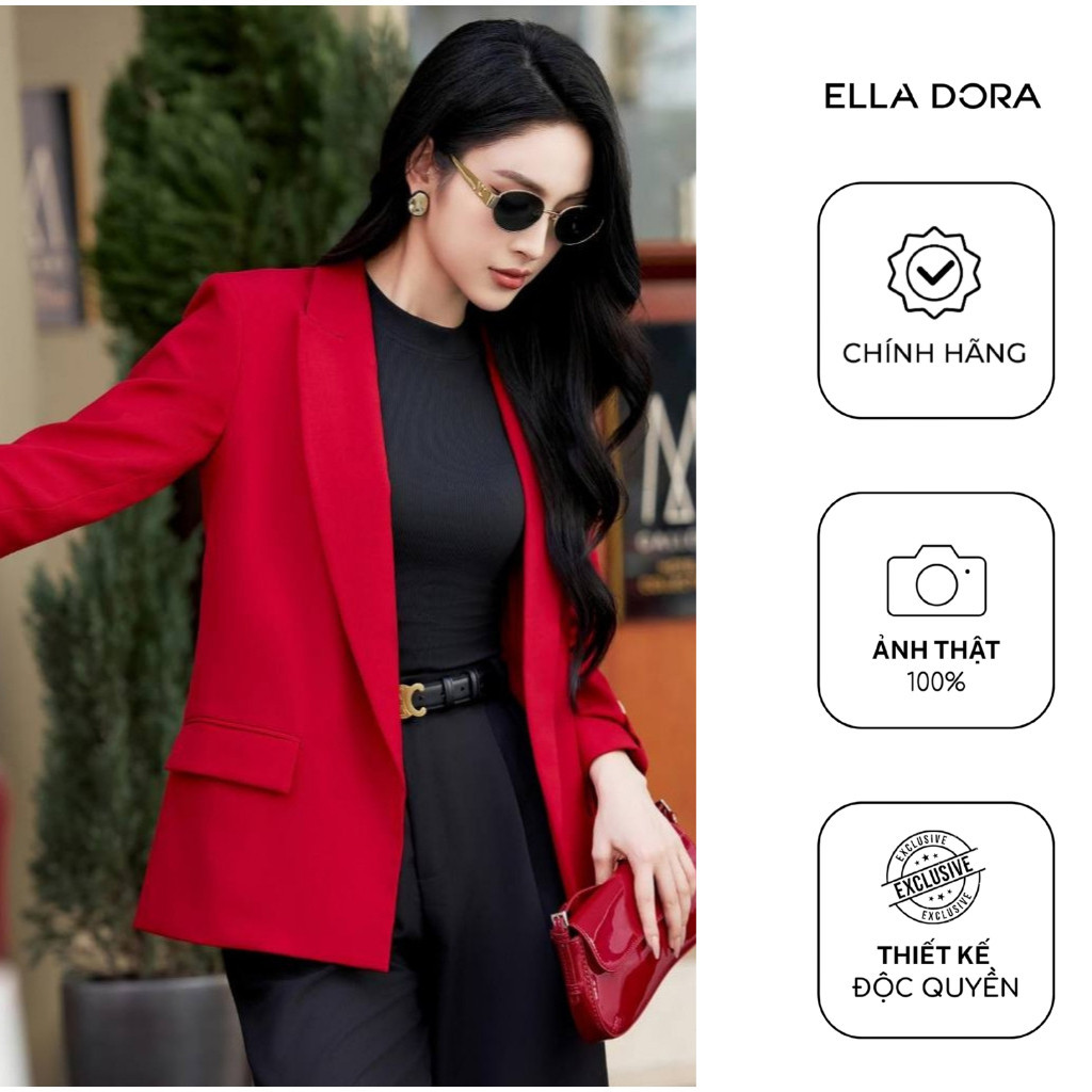 Áo blazer ELLA DORA form dáng suông không cúc cổ ve hiện đại thanh lịch 2 màu ĐEN/ĐỎ [V21]