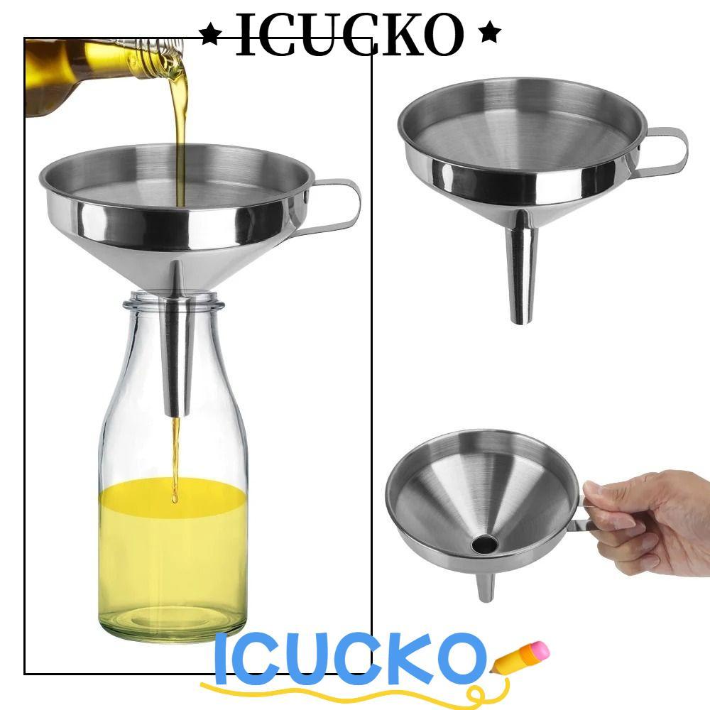 Phễu thép không gỉ ICUCKO, Bộ lọc dầu ăn gia vị Phễu lọc miệng rộng, Phễu Mini kim loại Công cụ tràn dầu với bộ lọc có thể tháo rời để đóng hộp