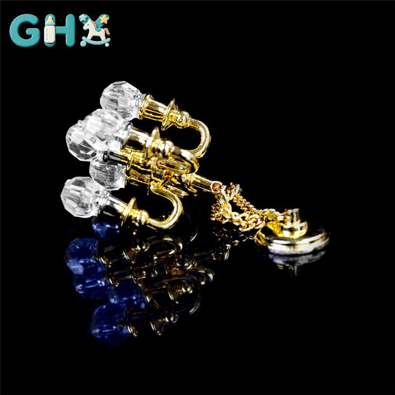 GHX Đèn chùm thu nhỏ Mô hình chiếu sáng Trang trí nội thất 1: 12 Nhà búp bê Nội thất Mini VN