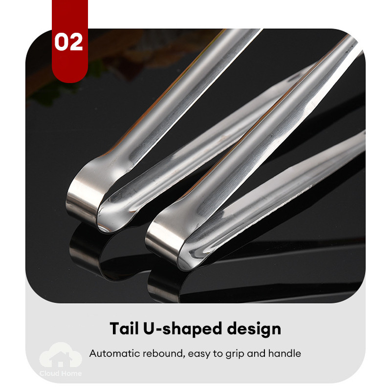 Kẹp đá bằng thép không gỉ 304, chống bỏng, kẹp thực phẩm gia dụng, kẹp nướng thịt kéo dài.