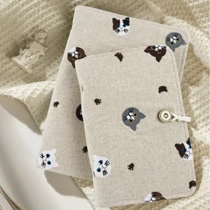 Meow Paradise Vải Bề Mặt Vải Lanh Cotton Thêu A5A6 Lá Rời Có Thể Tháo Rời Sổ Tay Văn Học Handmade Di Động Ghi Chú 2ELI