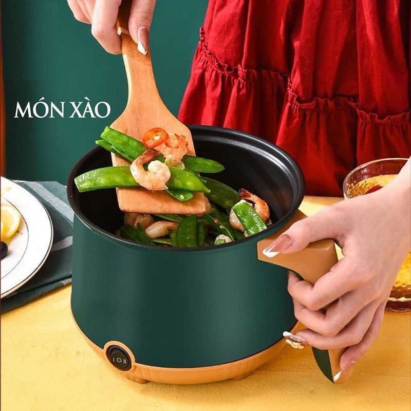Nồi lẩu điện mini đa năng ca nấu mì 2 tầng tặng giá hấp nướng, luộc, chiên chống dính