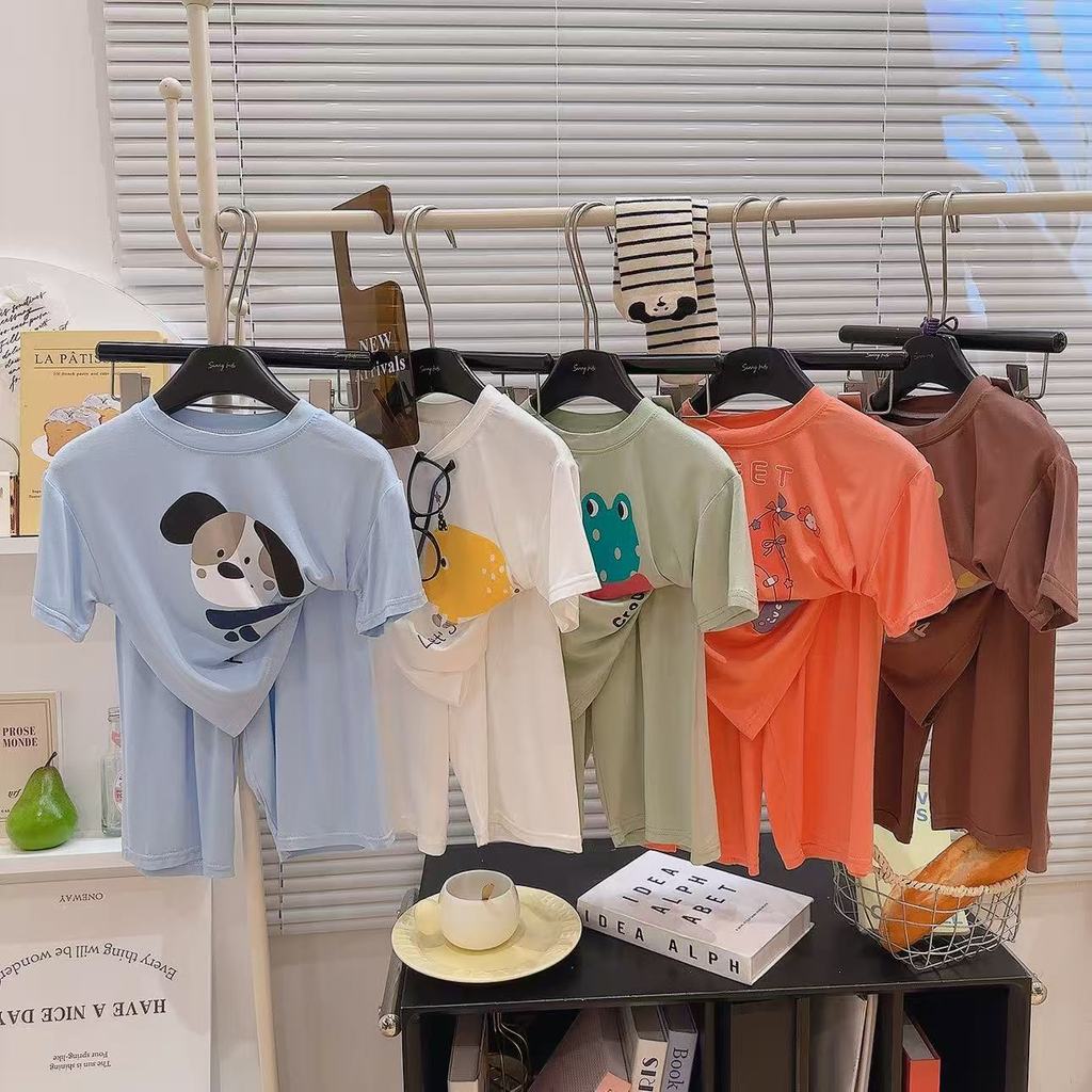 Modal Tay Ngắn Loungewear Bé Trai Bé Gái Phong Cách Mỏng Đến Mắt Cá Chân Quần Điều Hòa Không Khí Phù Hợp Với Kích Thước 90-170 EUTS