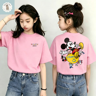 [Giao hàng trong vòng 24 giờ] Áo thun cổ tròn in hình chuột Mickey, kiểu dáng đa năng, phù hợp cho bé gái từ 1-12 tuổi.