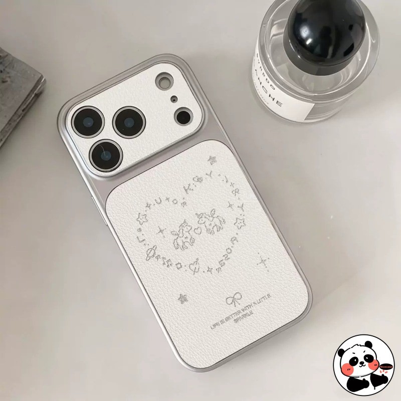 Ốp Điện Thoại Kỳ Lân Dễ Thương Cho iPhone 17 Pro Max Air 16E 16 15 14 Plus 13 12 11 Pro Max XR XS Max X 8 7 Plus SE3 SE2 2022 Vỏ Da PU Hoạt Hình Thanh Lịch Tình Yêu 3D Vỏ Mềm