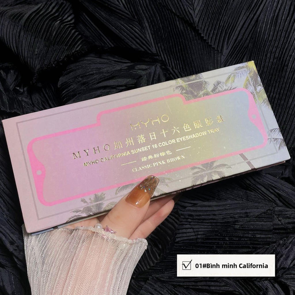 MYHO Palette Mắt 16 Màu Ánh Kim/Matt - Chủ Đề Hoàng Hôn California, Mắt Nâu Đất, Bảng Mắt Hot Trend Ins
