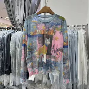 Milyfashion Lưới Hoạt Hình Cổ Tròn Dài Tay Phù Hợp Mùa Hè
