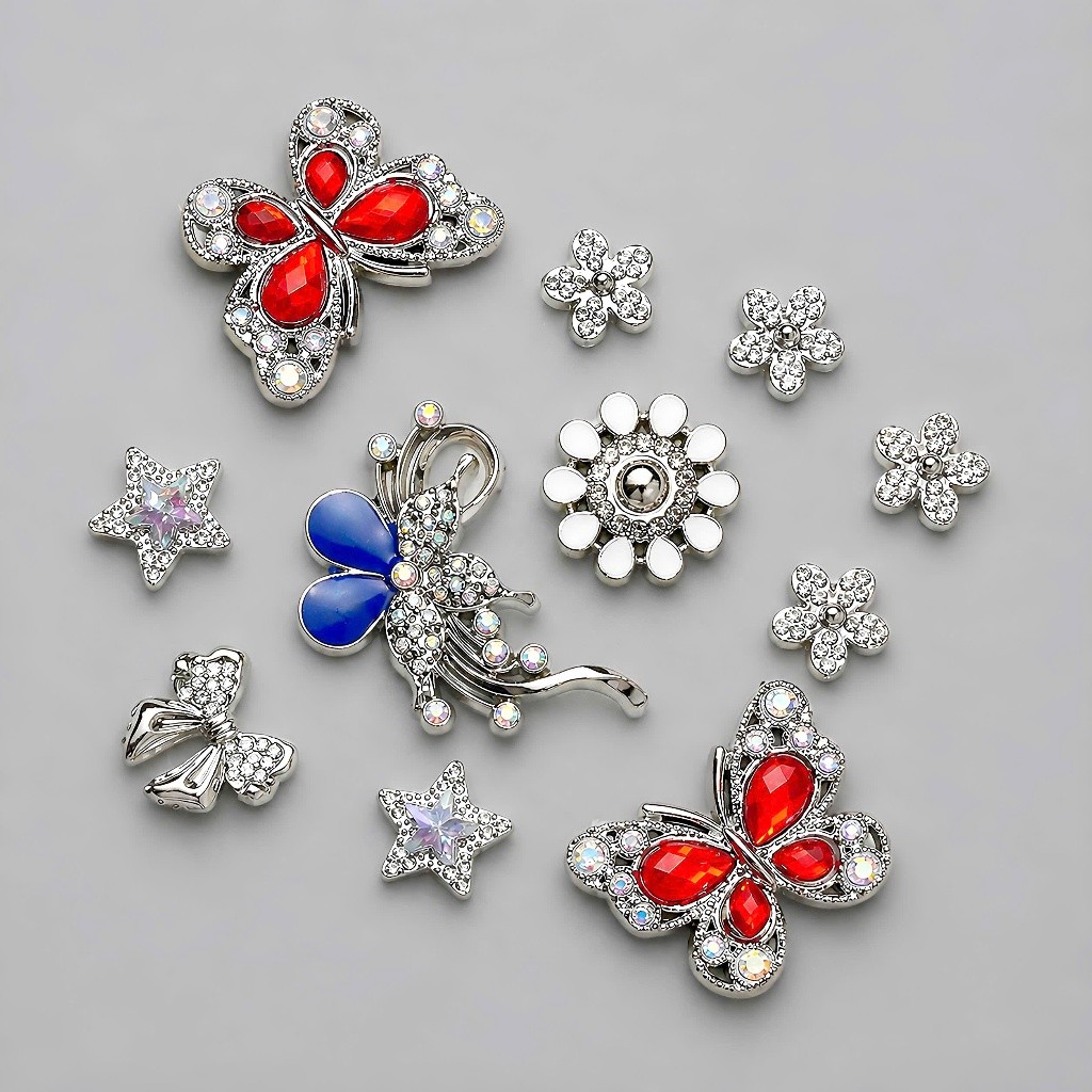 Set Charm Dép Crocs Bướm Đá Đen Cao Cấp Luxury Mix Goodluck Hoa Sao Trái Tim Phong Cách Sang Trọng Cool Ngầu 2026