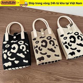 Túi xách dệt kim JOYFULLIFE, Túi đeo cổ tay thắt nút dung lượng cao màu đen trắng, Túi điện thoại dệt kim thời trang dành cho nữ