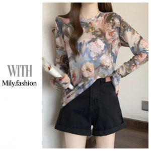 Milyfashion Size Lớn Tranh Sơn Dầu In Hình Áo Thun Dài Tay Mùa Hè Rời Mỏng Hơn Nhìn Hơi Trong Suốt Gạc Kem Chống Nắng Top O