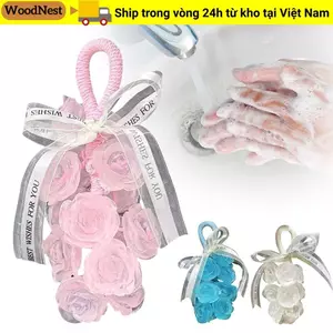 Xà phòng thơm hoa hồng pha lê WOODNEST, Xà phòng lạnh hoa hồng mô phỏng xốp phong phú, Xà phòng làm sạch nhẹ nhàng trong suốt treo sáng tạo để tắm