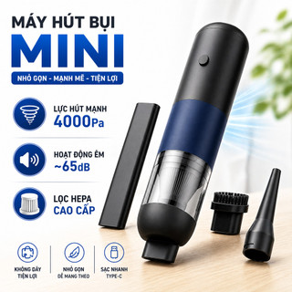 Máy Hút Bụi Mini Cầm Tay Không Dây V01 4000Pa, Sạc Lại, Dùng Cho ô Tô & Gia đình