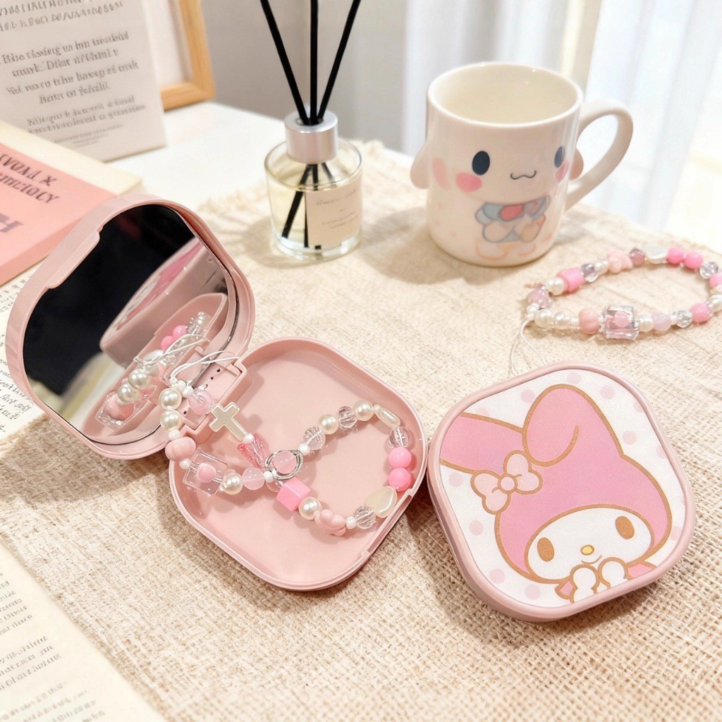 Khay Đựng Niềng Răng Kèm Dây Đeo Đính Hạt Hộp Đựng Hàm Duy Trì Có Gương Nắp Đậy Tiện Lợi