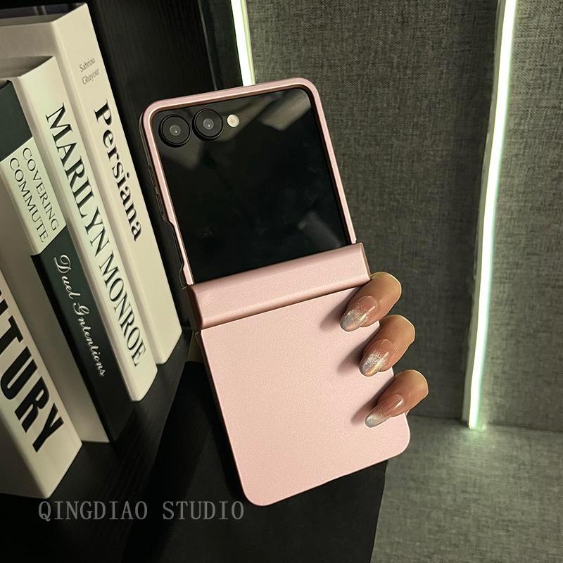 Thích hợp cho Samsung Galaxy ZFlip7 ZFlip6 Vỏ điện thoại tráng men nướng màu hồng đẹp bao gồm và gấp vỏ cứng tương thích với vỏ bảo vệ ZFlip 7 6 5 4 3 5G