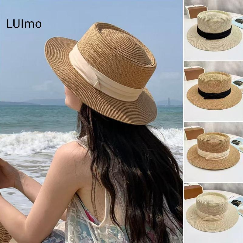 LUImo Nữ Pháp Flat Top Mũ Rơm Vành Rộng Mùa Hè Mũ Chống Nắng Du Lịch Đi Biển Phong Cách Thời Trang SBS