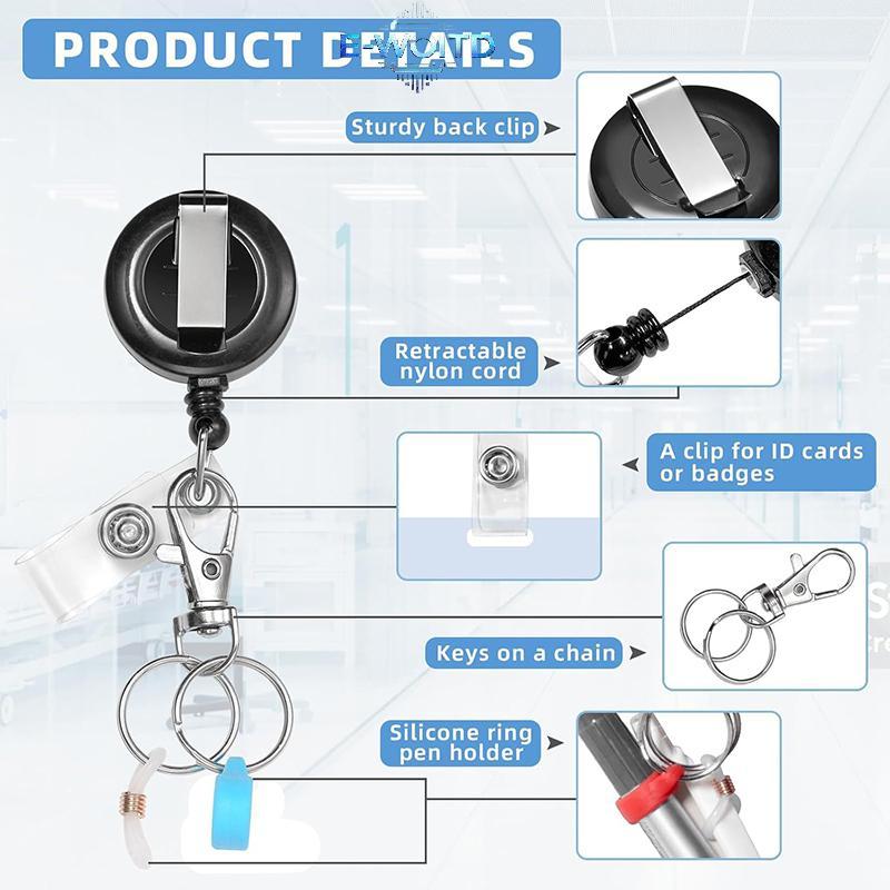 E-WOITD Hộp Đựng Bút Có Thể Thu Vào Móc Khóa Kéo Huy Hiệu Cuộn Dây ID Dây Đeo Thẻ Tên Huy Hiệu Cuộn Dây Móc Khóa Lò Xo Dụng Cụ Ngoài Trời E-WOITD
