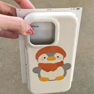 Red Scarf Penguin cho iPhone 17promax trường hợp iPhone 14/13/12 giả da kết cấu