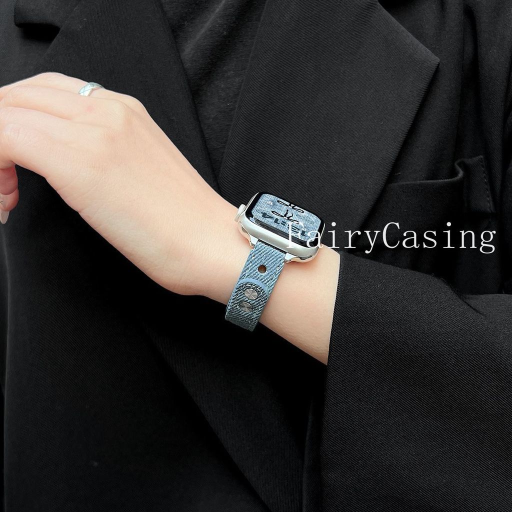 Dây da Denim cho Apple Watch Ultra 3-2 41 40 49mm 38 42mm 44mm 45mm Vòng đeo tay iwatch S11 10 46mm 9 7 Se 3 4 6