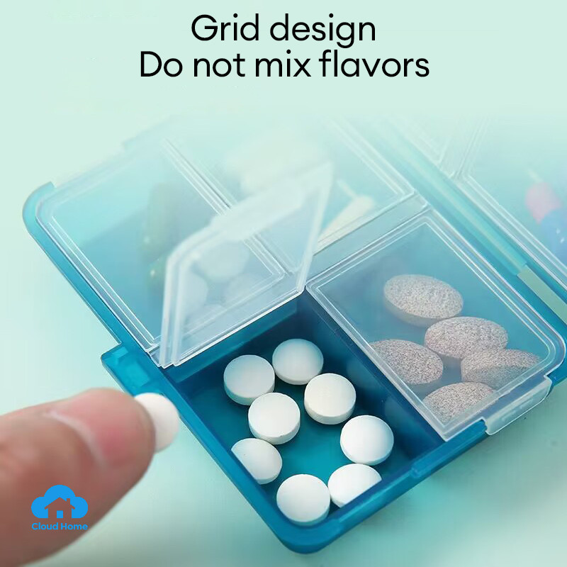 🌤️COD🌤️Hộp đựng thuốc hai mặt 8 ngăn di động, chống thấm nước, có nhiều ngăn riêng biệt.