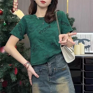 Áo thun ngắn tay mùa hè mới thời trang in hình cổ điển quần áo nữ giảm béo
