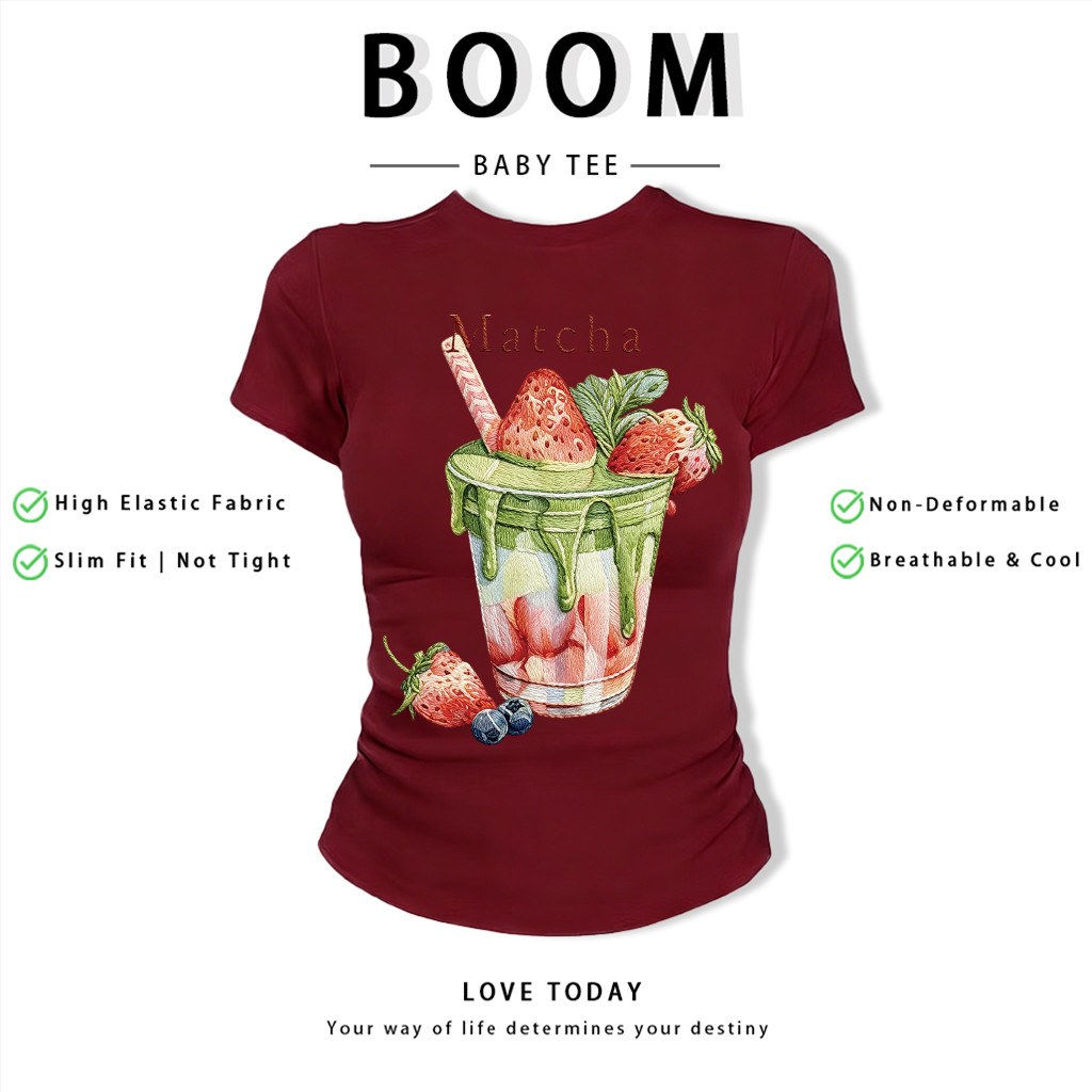 BOOM Áo Baby Tee Nữ Cotton Ôm Body-Áo Thun Ngắn Tay Y2K In Hình PhongCách Mùa Hè, Cổ Tròn Hàng Đầucách hàn quốc phongG57