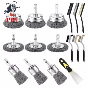 Bộ bàn chải bánh xe bằng dây Carbon (16 miếng) cho máy khoan- Bao gồm tay cầm lục giác 1 / 4 ", hoàn hảo để loại bỏ lý tưởng cho rỉ sét và bụi bẩn