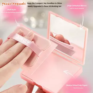 FAVORITEGOODS Face Shine Remover, Compact With Mirror Oil Control Blotting Paper, Long Lasting Nhẹ Với Puff Tấm thấm dầu di động để sử dụng hàng ngày