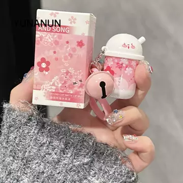 YUNAUN Bùn môi dễ thương, Son bóng mờ chống thấm nước lâu trôi, Son bóng màu đỏ Lip Glaze Son môi móc khóa gợi cảm