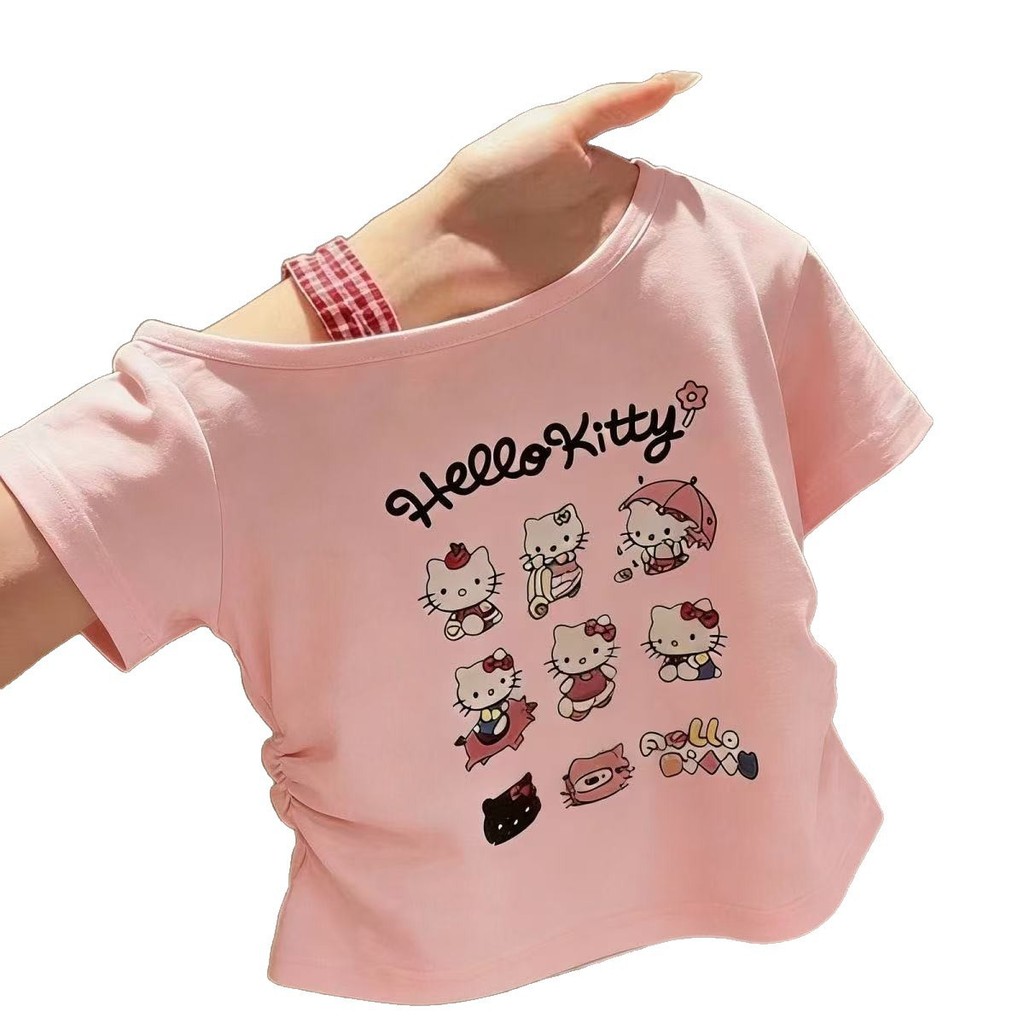 Bé Gái Mùa Hè Phong Cách Mới Ngắn Tay Ice Silk Áo Thun Trẻ Em Hoạt Hình In Hình Top