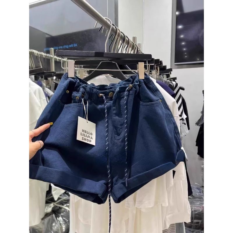 [Khuyến mãi trong thời gian có hạn] Phiên bản Hàn Quốc mùa hè Loose Feeling All-Match Quần ống rộng dây rút Denim eo cao Quần short Bud thông thường