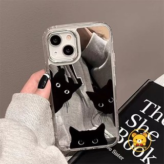 Ốp Điện Thoại Gương Mèo Đen Hoạt Hình Dễ Thương Cho Motorola Moto Edge 70 60 Fusion Plus 60S Pro X70 Air G100 G100S G86 G82 G77 G67 G57 Power G56 G52 G06 Vỏ Ngộ nghĩnh Chống Sốc