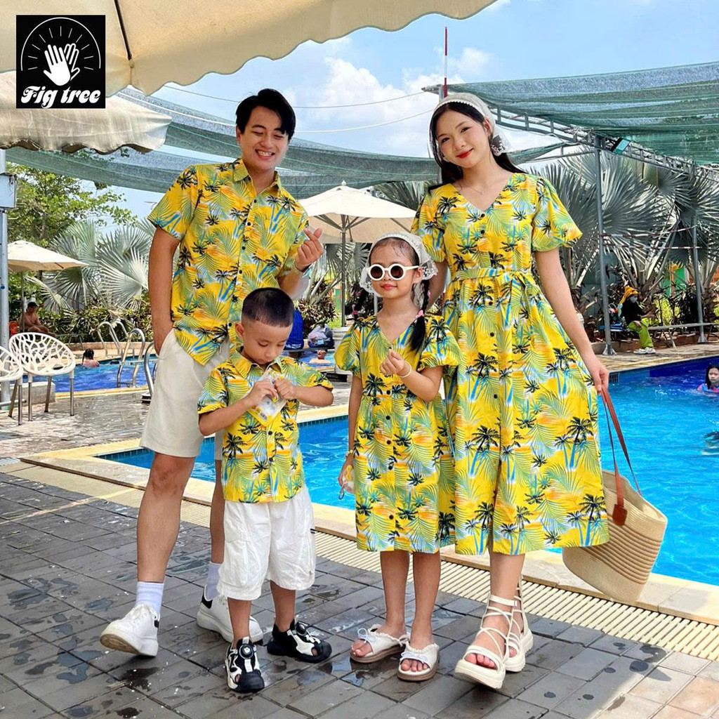 Đồ Gia Đình Đi Biển, Du Lịch Fig Tree, Họa Tiết Cây Dừa Vàng Nổi Bật , Hàng Thiết Kế, MS 193